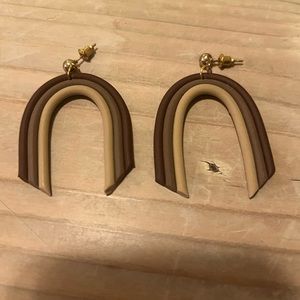 Handmade polymer clay earrings - gold/neutral rainbow dangles